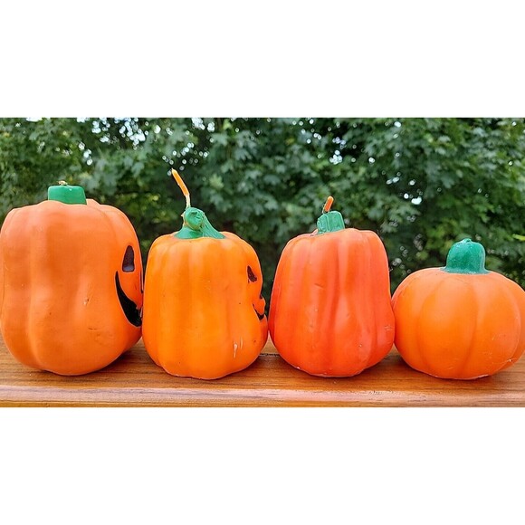 Lot of 4 Vintage Jack o Lantern Halloween Candle Pumpkin Goofy  Kitschy FLAW - Picture 9 of 12